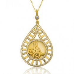 Gümüş Damla Tuğralı Altın Kaplama Bayan Kolye Gümüş Damla Tuğralı Altın Kaplama Bayan Kolye