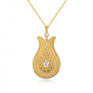 Gümüş Damla Taşlı Lale Bayan Kolye Gümüş Damla Taşlı Lale Bayan Kolye