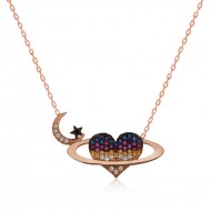 Gümüş Kalpli Gezegen Bayan Kolye Gümüş Kalpli Gezegen Bayan Kolye