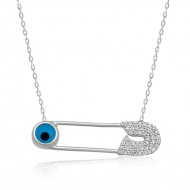 Gümüş Nazar Çengelli İğne Bayan Kolye Gümüş Nazar Çengelli İğne Bayan Kolye