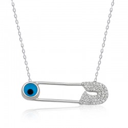 Gümüş Nazar Çengelli İğne Bayan Kolye Gümüş Nazar Çengelli İğne Bayan Kolye