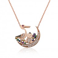 Gümüş Leylek Ve Bebek Bayan Kolye Gümüş Leylek Ve Bebek Bayan Kolye