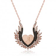 Gümüş Kalpli Melek Kanadı Bayan Kolye Gümüş Kalpli Melek Kanadı Bayan Kolye