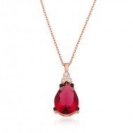Gümüş Kırmızı Topaz Damla Kolye
