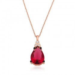 Gümüş Kırmızı Topaz Damla Kolye Gümüş Kırmızı Topaz Damla Kolye