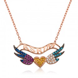 Gümüş Kanatlı Kalp Bayan Kolye Gümüş Kanatlı Kalp Bayan Kolye