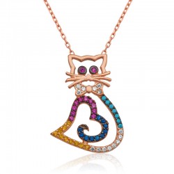 Gümüş Kalpli Kedi Kolye Gümüş Kalpli Kedi Kolye