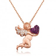 Gümüş Kalp Tutan Melek Bayan Kolye Gümüş Kalp Tutan Melek Bayan Kolye