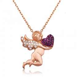 Gümüş Kalp Tutan Melek Bayan Kolye Gümüş Kalp Tutan Melek Bayan Kolye