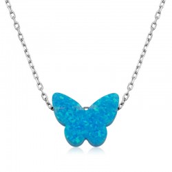 Gümüş Mavi Opal Taş Kelebek Bayan Kolye Gümüş Mavi Opal Taş Kelebek Bayan Kolye