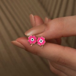 Gümüş Fosforlu Pembe Yonca Küpe Gümüş Fosforlu Pembe Yonca Küpe