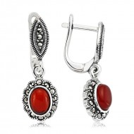 Gümüş Akik Taşlı Markazit Küpe