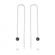 Gümüş Zincirli Lacivert Nazar Küpe Gümüş Zincirli Lacivert Nazar Küpe