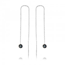 Gümüş Zincirli Lacivert Nazar Küpe