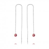 Gümüş Zincirli Pembe Nazar Küpe Gümüş Zincirli Pembe Nazar Küpe