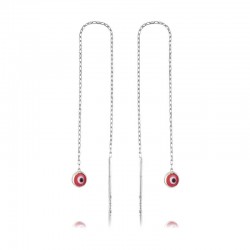 Gümüş Zincirli Pembe Nazar Küpe