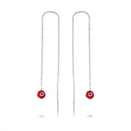 Gümüş Zincirli Kırmızı Nazar Küpe Gümüş Zincirli Kırmızı Nazar Küpe