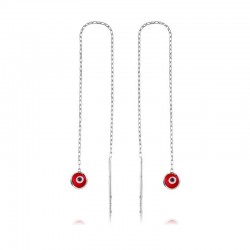 Gümüş Zincirli Kırmızı Nazar Küpe