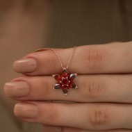 Gümüş Rose Kırmızı Çiçek Kolye