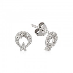 Gümüş Ay Yıldız Çivili Küpe