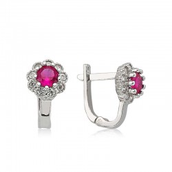 Gümüş Pembe Taşlı Çiçek Küpe Gümüş Pembe Taşlı Çiçek Küpe