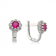 Gümüş Pembe Taşlı Çiçek Küpe Gümüş Pembe Taşlı Çiçek Küpe