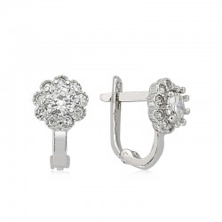 Gümüş Beyaz Taşlı Çiçek Küpe Gümüş Beyaz Taşlı Çiçek Küpe