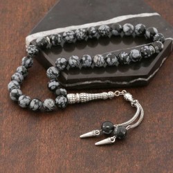 Doğaltaş Metal Püsküllü Obsidyen Taşı Tesbih Doğaltaş Metal Püsküllü Obsidyen Taşı Tesbih