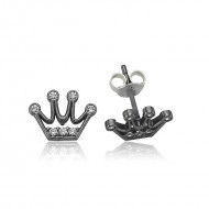 Gümüş Kraliçe Tacı Çivili Küpe