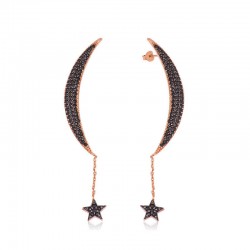 Gümüş Zincirli Ay Yıldız Küpe Gümüş Zincirli Ay Yıldız Küpe