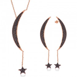 Gümüş Zincirli Ay Yıldız Bayan Set Gümüş Zincirli Ay Yıldız Bayan Set