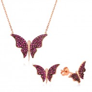 Gümüş Pembe Kelebek Set Gümüş Pembe Kelebek Set