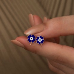 Gümüş Fosforlu Lacivert Yonca Küpe Gümüş Fosforlu Lacivert Yonca Küpe