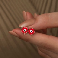 Gümüş Fosforlu Kırmızı Yonca Küpe Gümüş Fosforlu Kırmızı Yonca Küpe