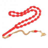 Gümüş Tuğra Püsküllü Kırmızı Sıkma Kehribar Tesbih Gümüş Tuğra Püsküllü Kırmızı Sıkma Kehribar Tesbih