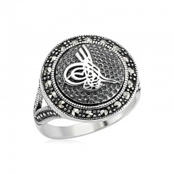 Gümüş Tuğralı Markazit Bayan Yüzük Gümüş Tuğralı Markazit Bayan Yüzük