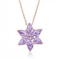 Gümüş Rose Lila Lotus Çiçeği Kolye Gümüş Rose Lila Lotus Çiçeği Kolye