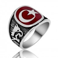 Gümüş Türk Bayrağı Ay Yıldız Erkek Yüzük Gümüş Türk Bayrağı Ay Yıldız Erkek Yüzük