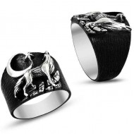 Gümüş Bozkurt Desenli Erkek Yüzük