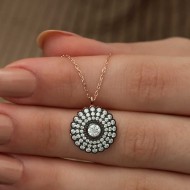 Gümüş Rose Elmas Montür Çiçek Bayan Kolye Gümüş Rose Elmas Montür Çiçek Bayan Kolye