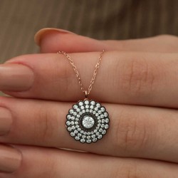 Gümüş Rose Elmas Montür Çiçek Bayan Kolye Gümüş Rose Elmas Montür Çiçek Bayan Kolye