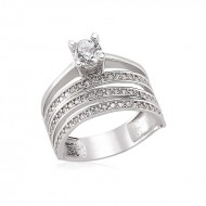 Gümüş 3 Sıralı Tek Taş Bayan Yüzük Gümüş 3 Sıralı Tek Taş Bayan Yüzük