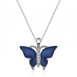 Gümüş Mavi Kaplangözü Taşlı Kelebek Kolye Gümüş Mavi Kaplangözü Taşlı Kelebek Kolye