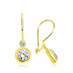 Gümüş Gold Sallantılı Tek Taş Küpe Gümüş Gold Sallantılı Tek Taş Küpe