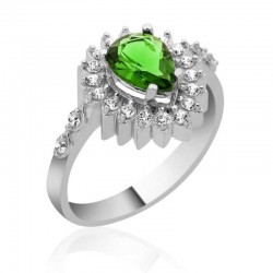 Gümüş Yeşil Taşlı Damla Bayan Yüzük Gümüş Yeşil Taşlı Damla Bayan Yüzük