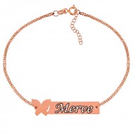 Gümüş Rose Kişiye Özel Kelebek İsimli Bayan Bileklik Gümüş Rose Kişiye Özel Kelebek İsimli Bayan Bileklik