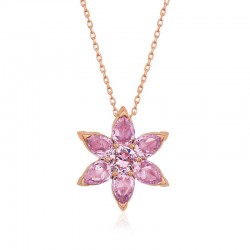Gümüş Rose Pembe Çiçek Kolye