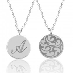 Gümüş Arkası Desenli Harfli Plaka Kolye Gümüş Arkası Desenli Harfli Plaka Kolye