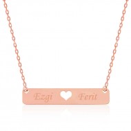 Gümüş Rose Kişiye Özel İsimli Çubuk Kalp Kolye Gümüş Rose Kişiye Özel İsimli Çubuk Kalp Kolye