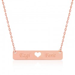 Gümüş Rose Kişiye Özel İsimli Çubuk Kalp Kolye Gümüş Rose Kişiye Özel İsimli Çubuk Kalp Kolye